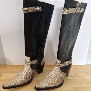 Circle G Boots Python Leather Women's Size 8.5 Black Ivory Western Side Zipper